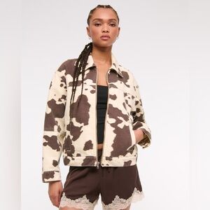 Abercrombie A&F Cow Print Clean Zip Denim Jacket Small NWOT